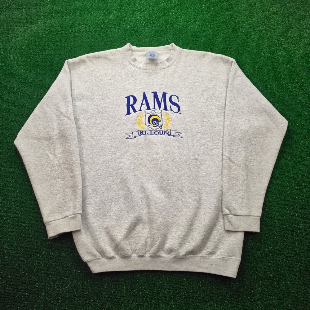 Vintage St Louis Rams Crewneck Fleece Sweatshirt Mens Large Gray Embroidered